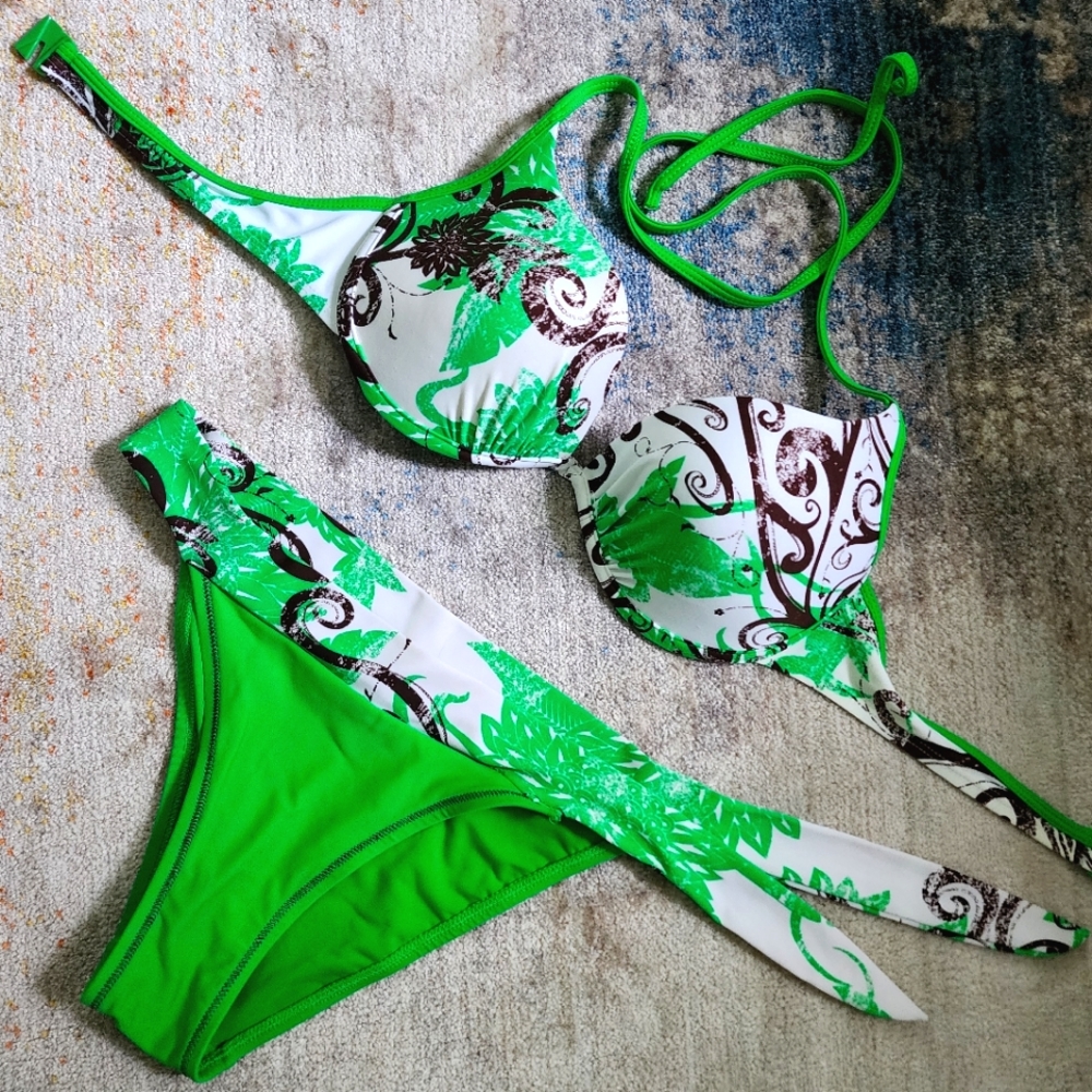 Body Glove Green and White Floral Print Bikini